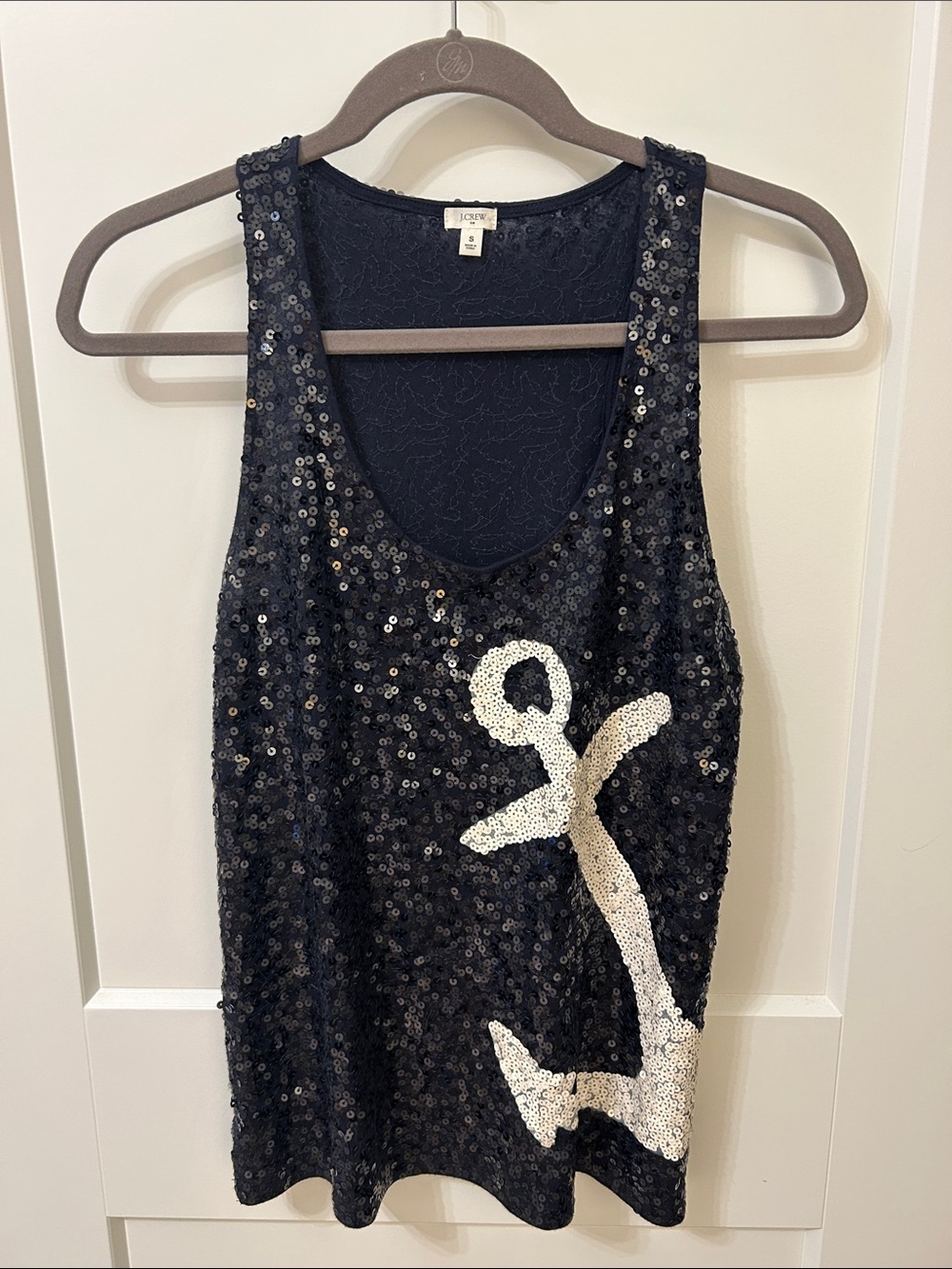 J Crew Navy Sequin Tank with White Anchor